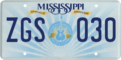 MS license plate ZGS030