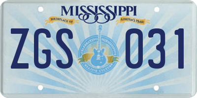MS license plate ZGS031
