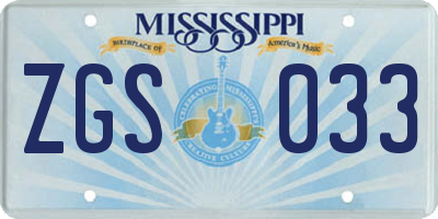 MS license plate ZGS033