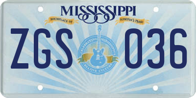 MS license plate ZGS036