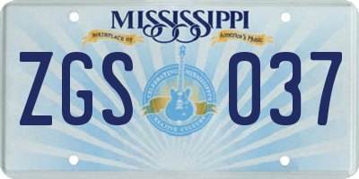 MS license plate ZGS037