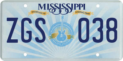 MS license plate ZGS038