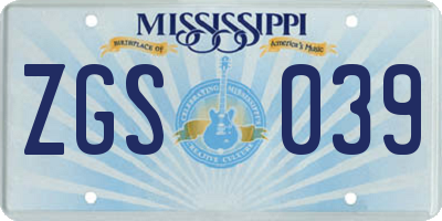 MS license plate ZGS039