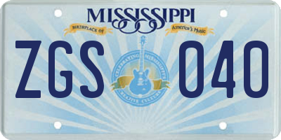 MS license plate ZGS040