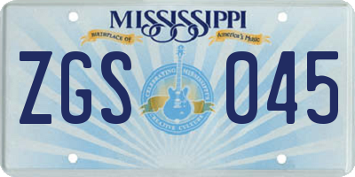 MS license plate ZGS045