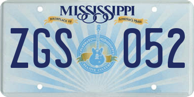 MS license plate ZGS052