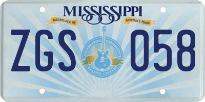 MS license plate ZGS058