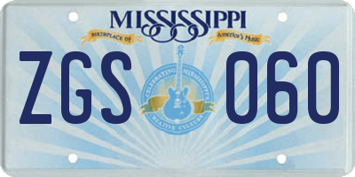 MS license plate ZGS060