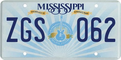 MS license plate ZGS062