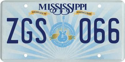 MS license plate ZGS066