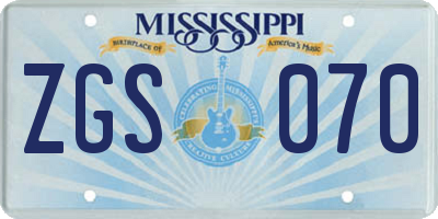 MS license plate ZGS070
