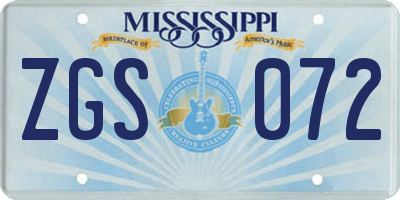MS license plate ZGS072