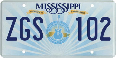 MS license plate ZGS102