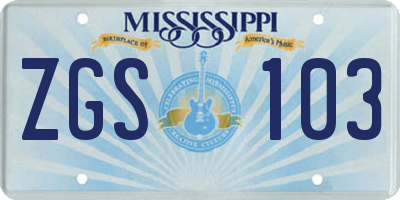 MS license plate ZGS103