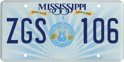 MS license plate ZGS106
