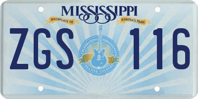 MS license plate ZGS116