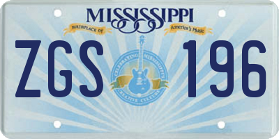 MS license plate ZGS196