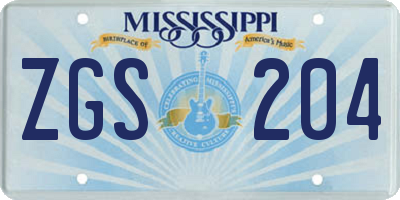 MS license plate ZGS204