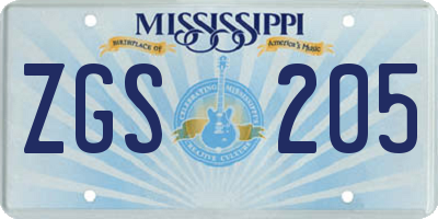 MS license plate ZGS205