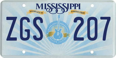 MS license plate ZGS207