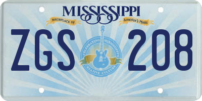 MS license plate ZGS208
