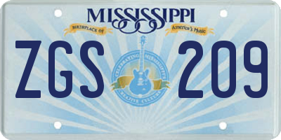 MS license plate ZGS209