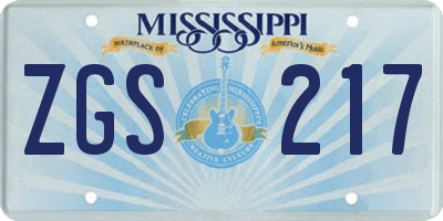 MS license plate ZGS217