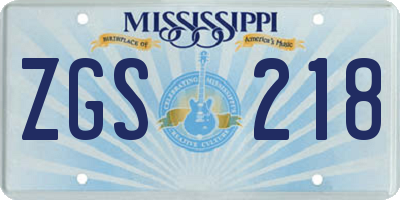 MS license plate ZGS218