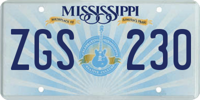 MS license plate ZGS230