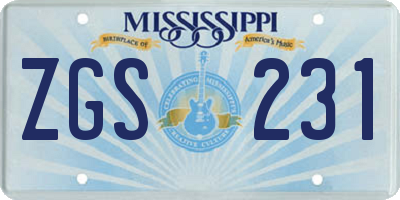 MS license plate ZGS231