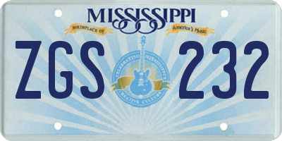 MS license plate ZGS232