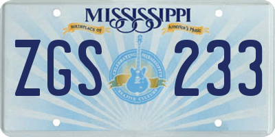 MS license plate ZGS233