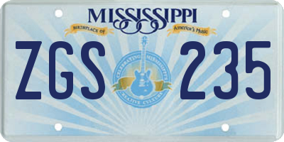 MS license plate ZGS235