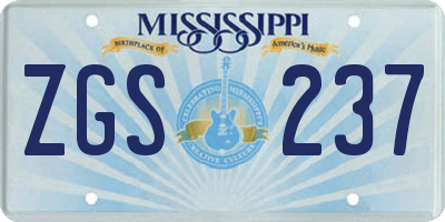 MS license plate ZGS237