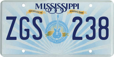 MS license plate ZGS238