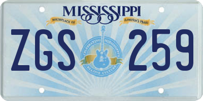 MS license plate ZGS259