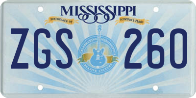 MS license plate ZGS260