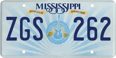 MS license plate ZGS262