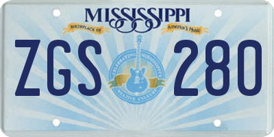MS license plate ZGS280