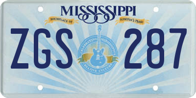 MS license plate ZGS287