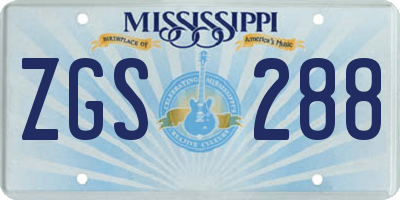 MS license plate ZGS288