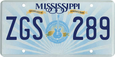 MS license plate ZGS289