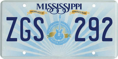 MS license plate ZGS292