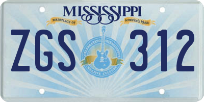 MS license plate ZGS312