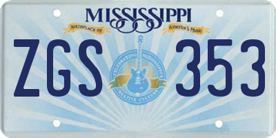 MS license plate ZGS353