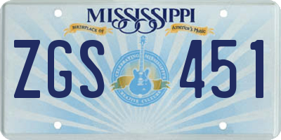 MS license plate ZGS451
