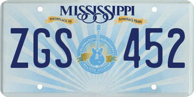 MS license plate ZGS452