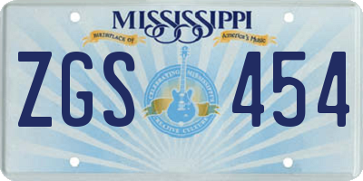 MS license plate ZGS454