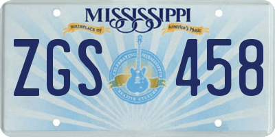 MS license plate ZGS458