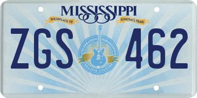 MS license plate ZGS462